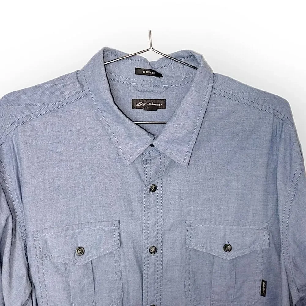 Eddie Bauer Mens Blue Oxford Long‎ Sleeves Sz XL Classicore Preppy Long Sleeves